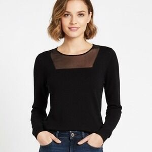 Akris Punto Knit Sweater Women 2 Lightweight‎ Long Sleeve Sheer Panel Black